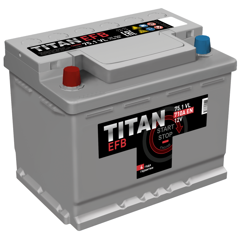 Автомобильный аккумулятор TITAN EFB 6СТ-75.1 VL