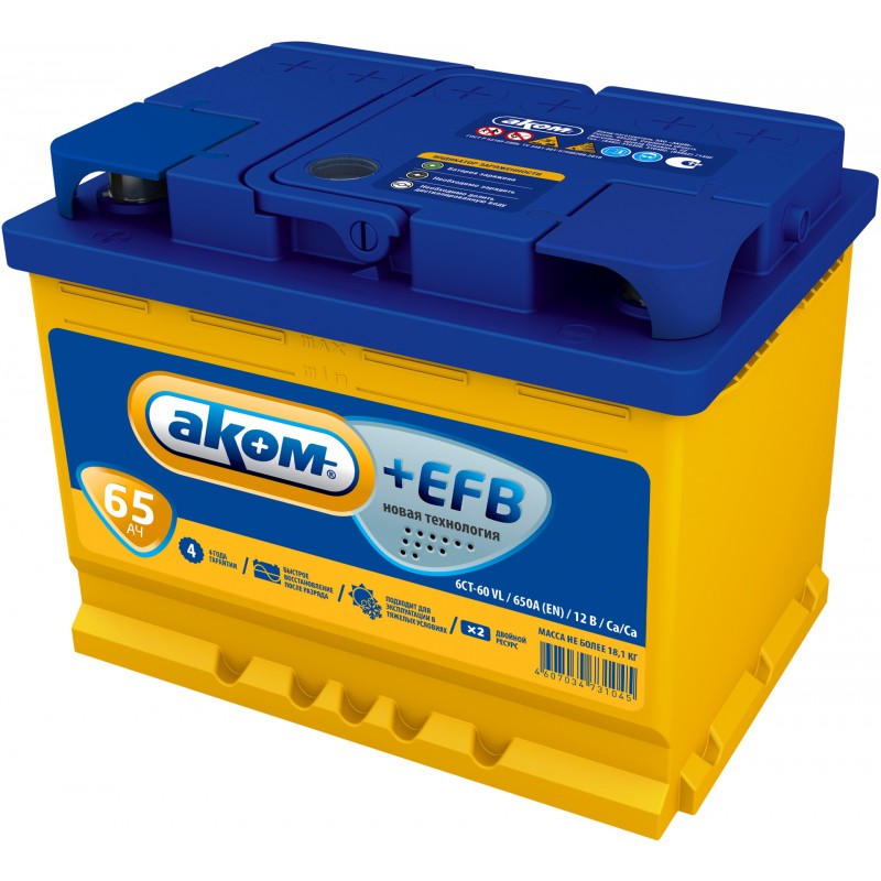 Аккумулятор АКОМ+EFB 6CT-65.1 прямая полярность AM6511 EFB